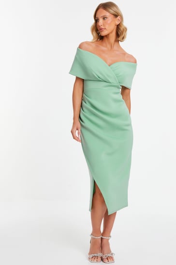 Quiz Green Scuba Bardot Midi Dress