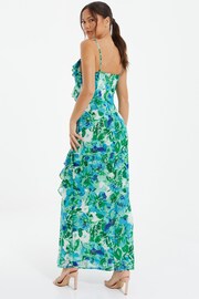 Quiz Blue Floral Chiffon Strappy Maxi Dress With Frill Detail - Image 2 of 4