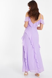 Quiz Purple Cold Shoulder Maxi Dress with Frills - Image 2 of 4
