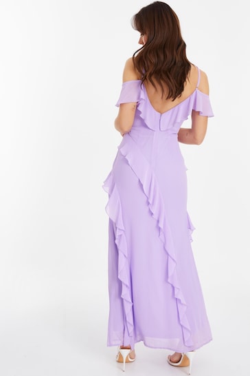 Quiz Purple Cold Shoulder Maxi Dress with Frills