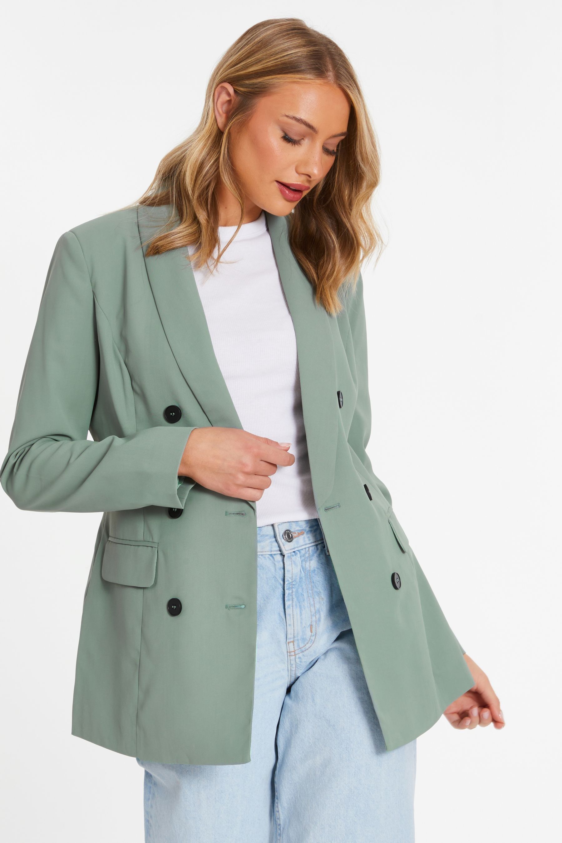 Buy Quiz Green Woven 6 Button Breasted Blazer from Next Luxembourg