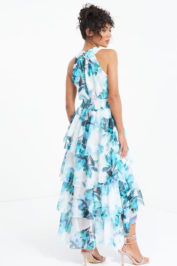 Quiz Blue Floral Halter Neck Midi Dress