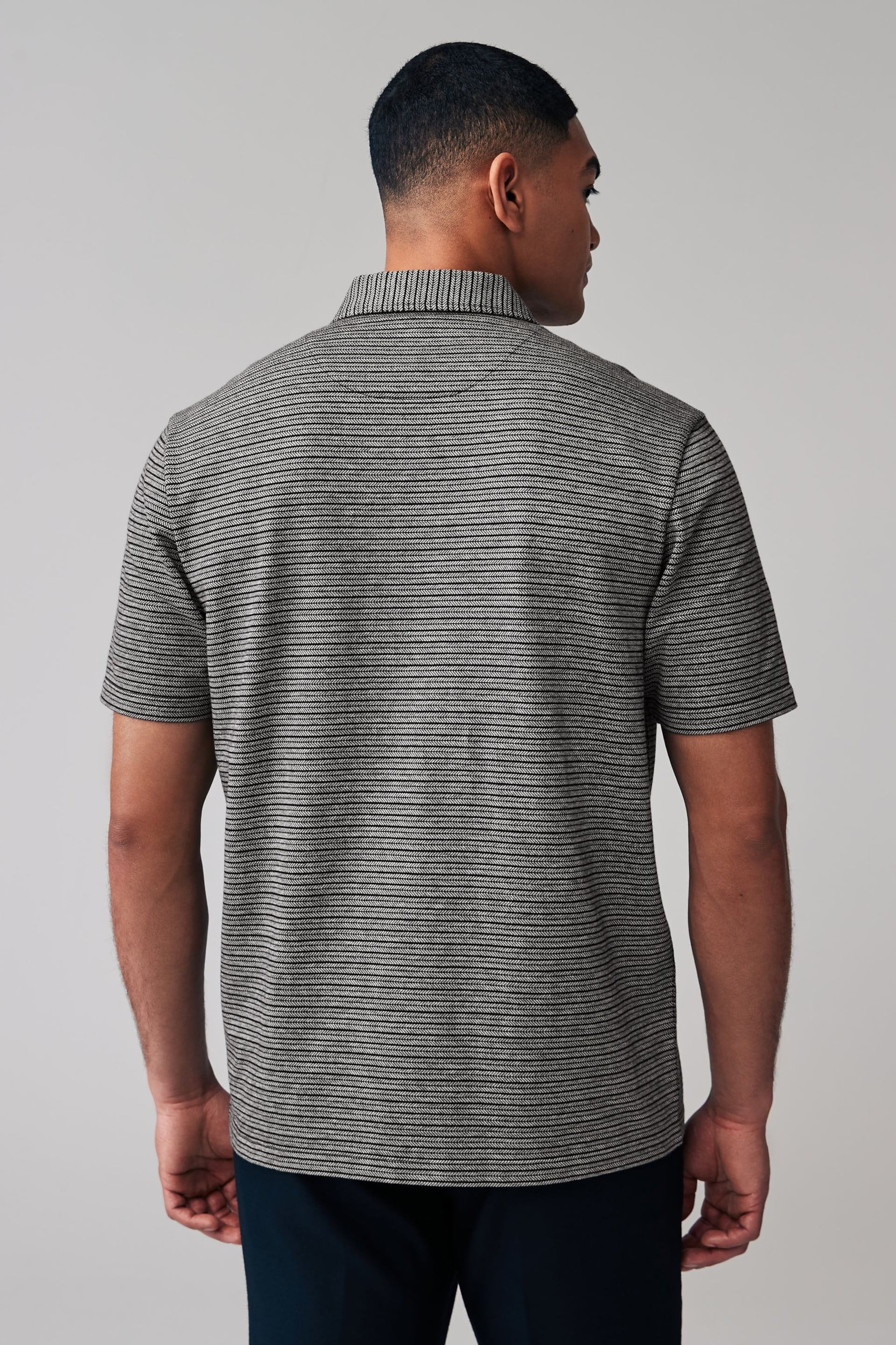 Grey/Black Zip Neck Smart Polo Shirt - Image 2 of 7