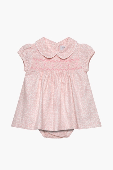 Trotters London Pink Little Floral My First Smocked Dress