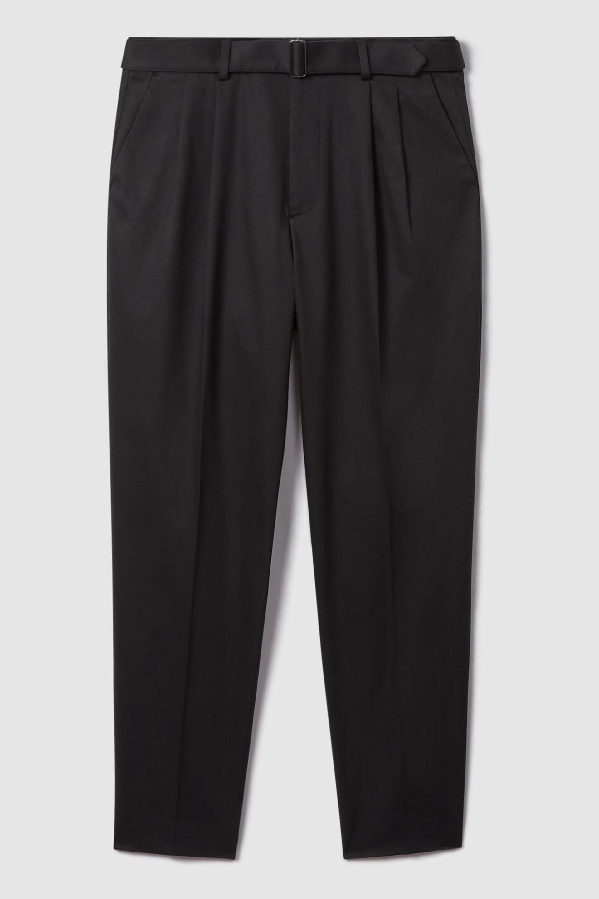 Reiss Black Liquid Relaxed Tapered Belted Trousers - Image 2 of 5