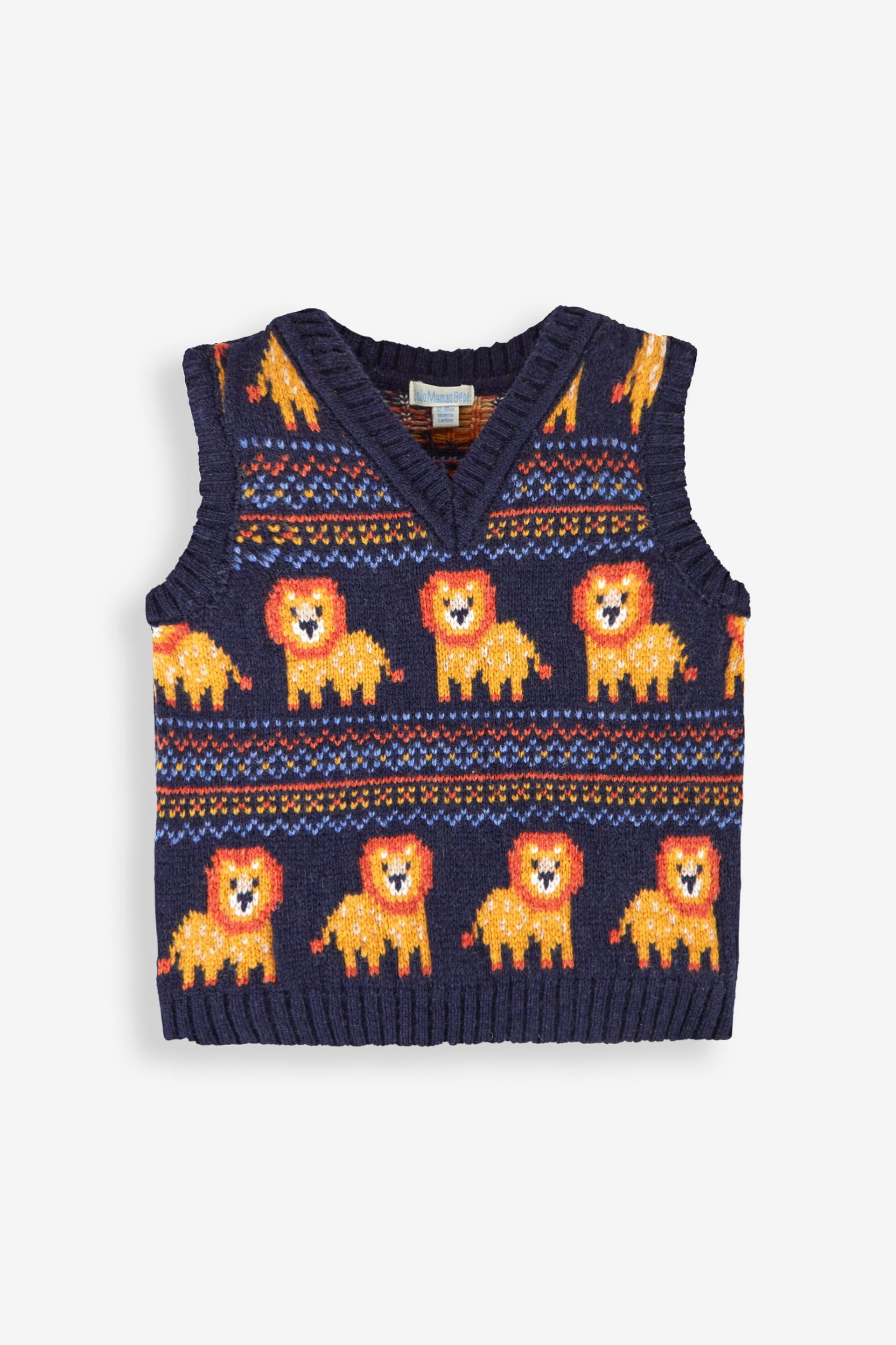 JoJo Maman Bébé Navy Blue Lion Fair Isle Tank Top - Image 1 of 2