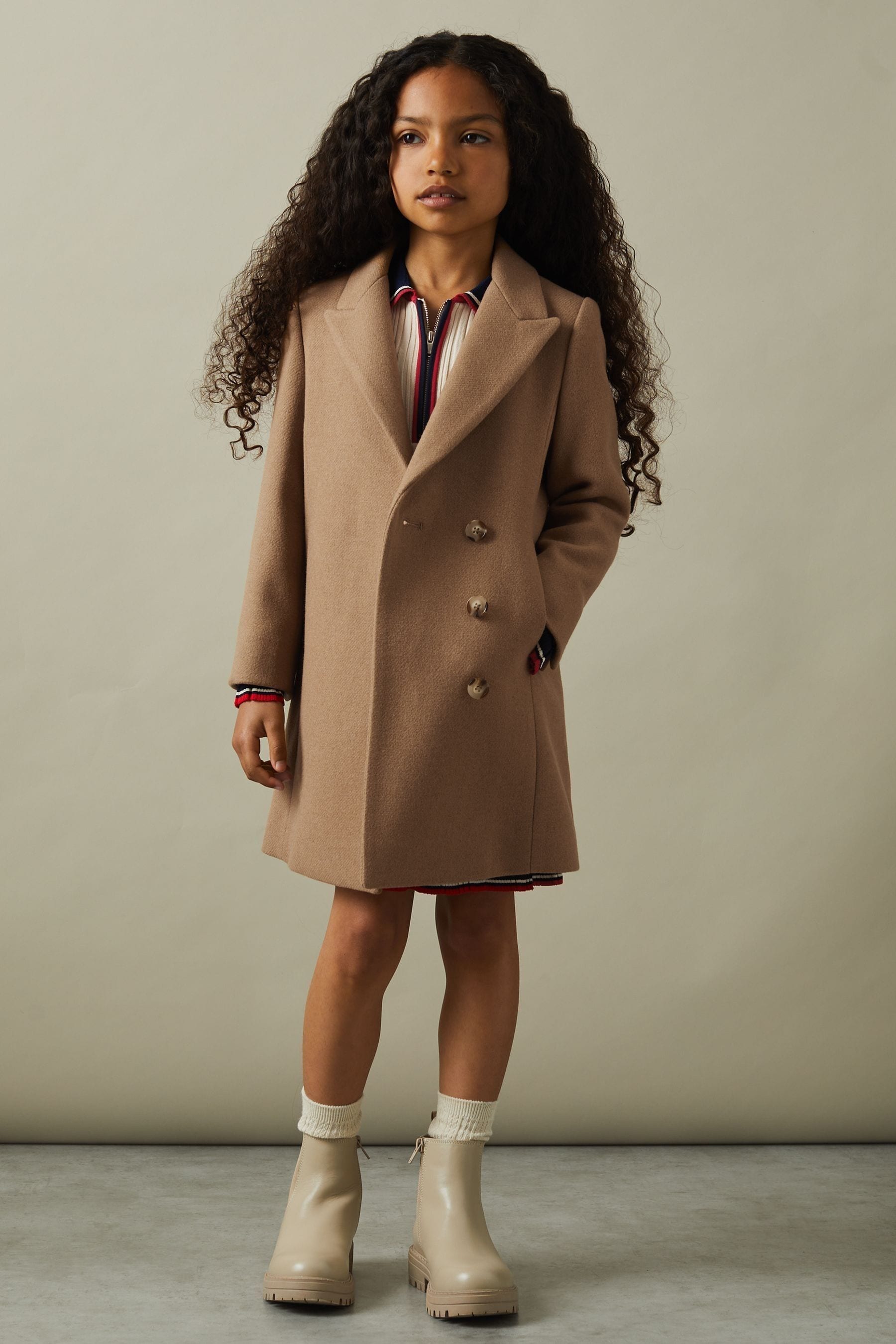 Buy Reiss Camel Harlow 4 9 yrs Mid Length Wool Blend Coat from Next Luxembourg