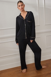 Black Ribbed Button Through Pyjamas - Image 3 of 9