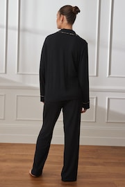 Black Ribbed Button Through Pyjamas - Image 4 of 9