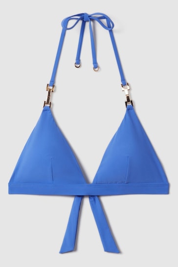 Reiss Light Blue Riah Triangle Halter Neck Bikini Top