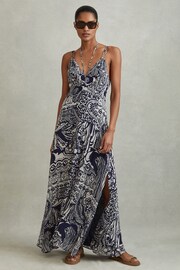 Reiss Navy Quinn Printed Strappy Resort Midi Dress - Image 1 of 6