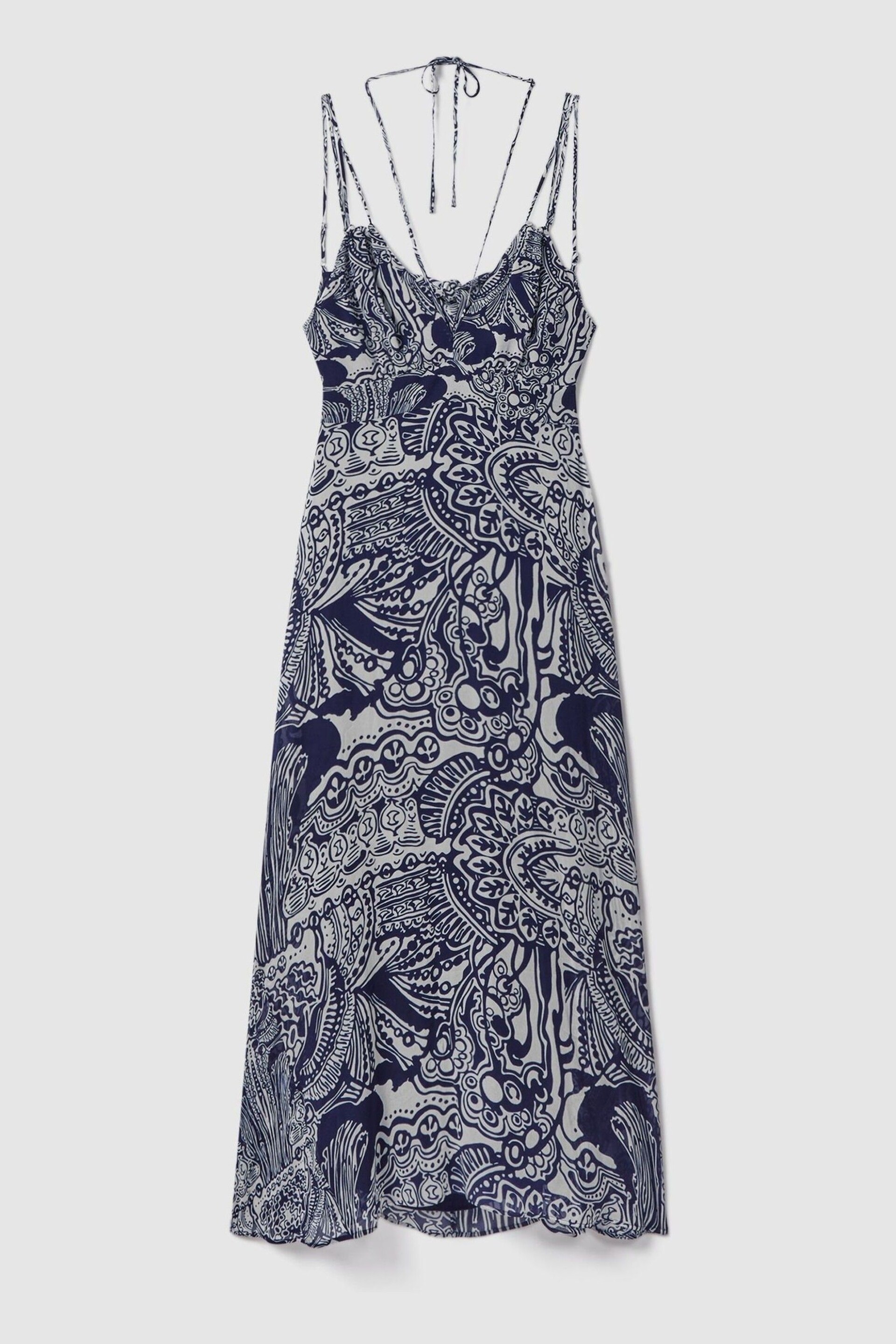 Reiss Navy Quinn Printed Strappy Resort Midi Dress - Image 2 of 6