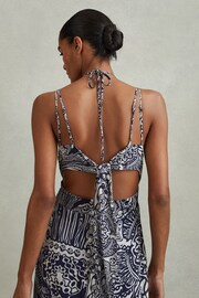 Reiss Navy Quinn Printed Strappy Resort Midi Dress - Image 3 of 6