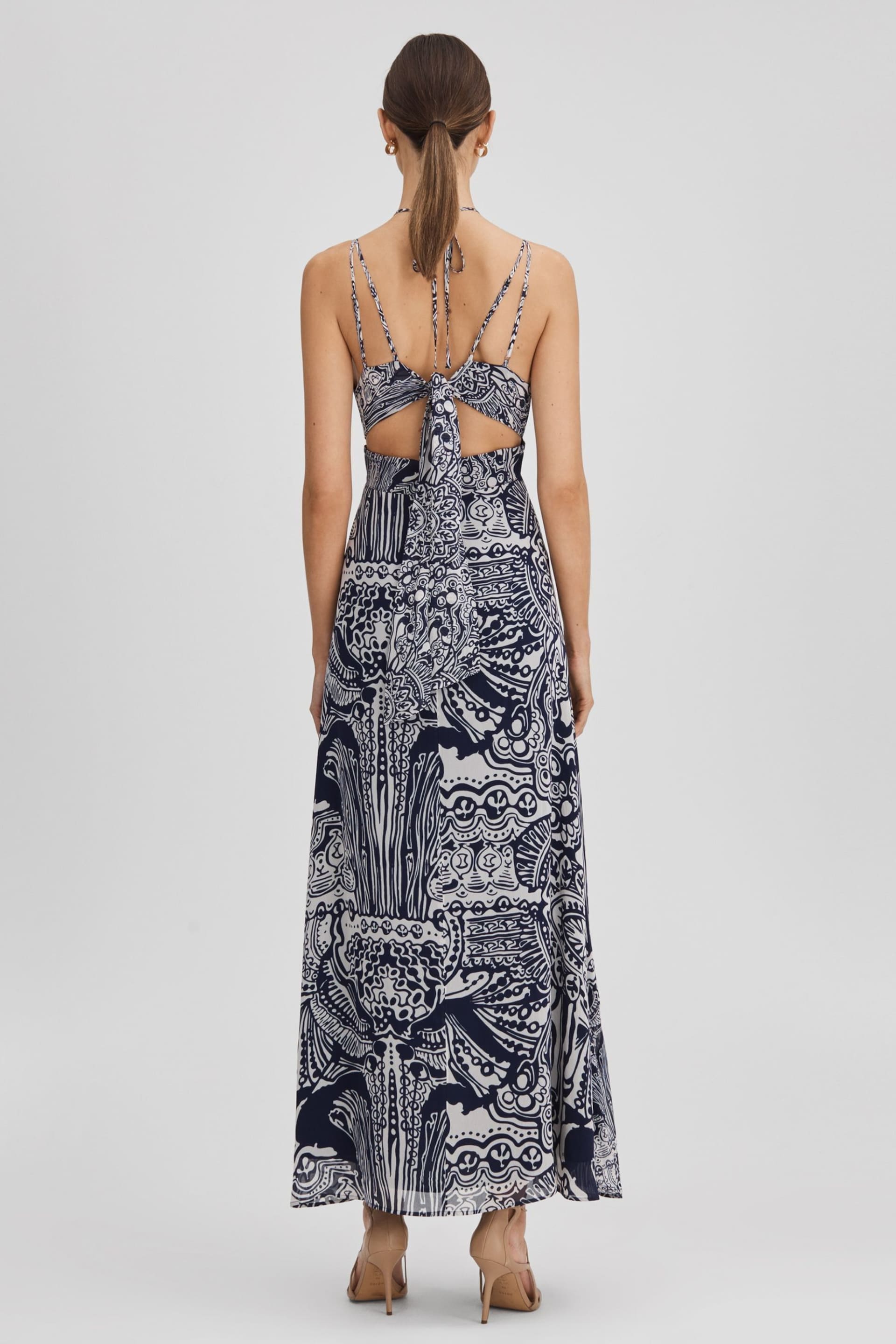 Reiss Navy Quinn Printed Strappy Resort Midi Dress - Image 5 of 6