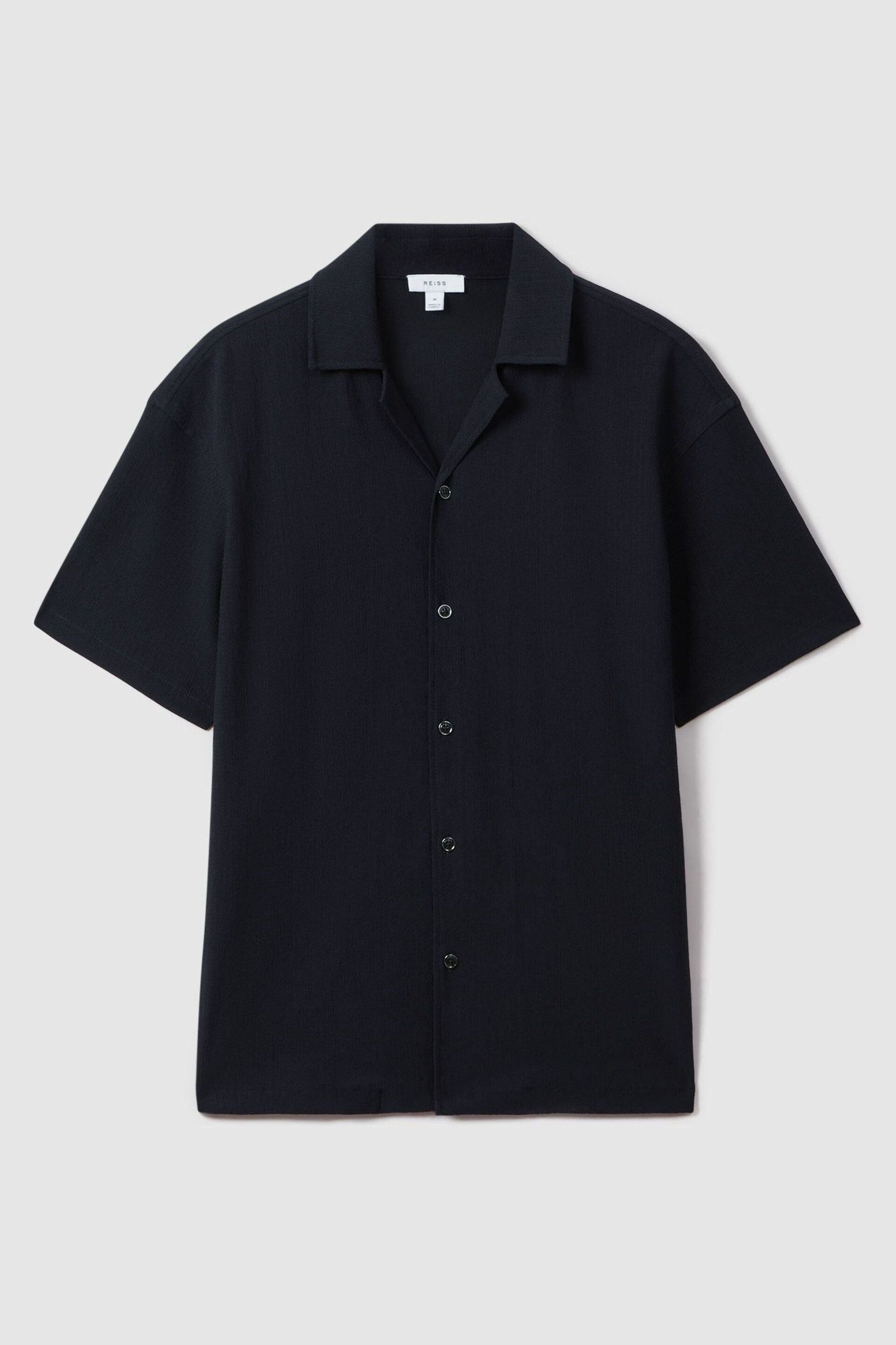 Reiss Navy Hunt Textured Cuban Collar Shirt - Image 2 of 6