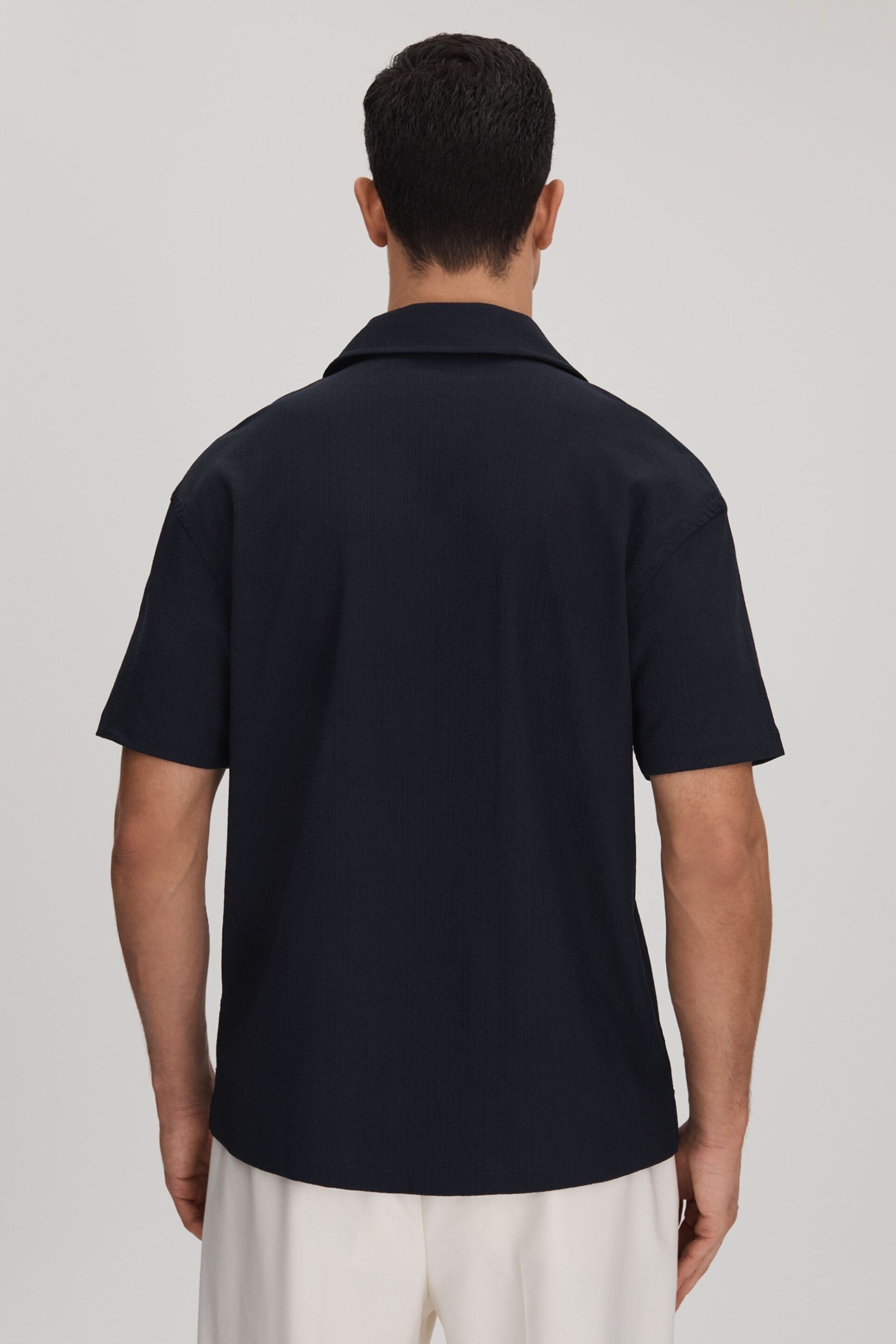 Reiss Navy Hunt Textured Cuban Collar Shirt - Image 5 of 6