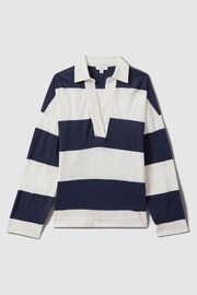 Reiss Navy/Ivory Abigail Striped Cotton Open-Collar T-Shirt - Image 2 of 6