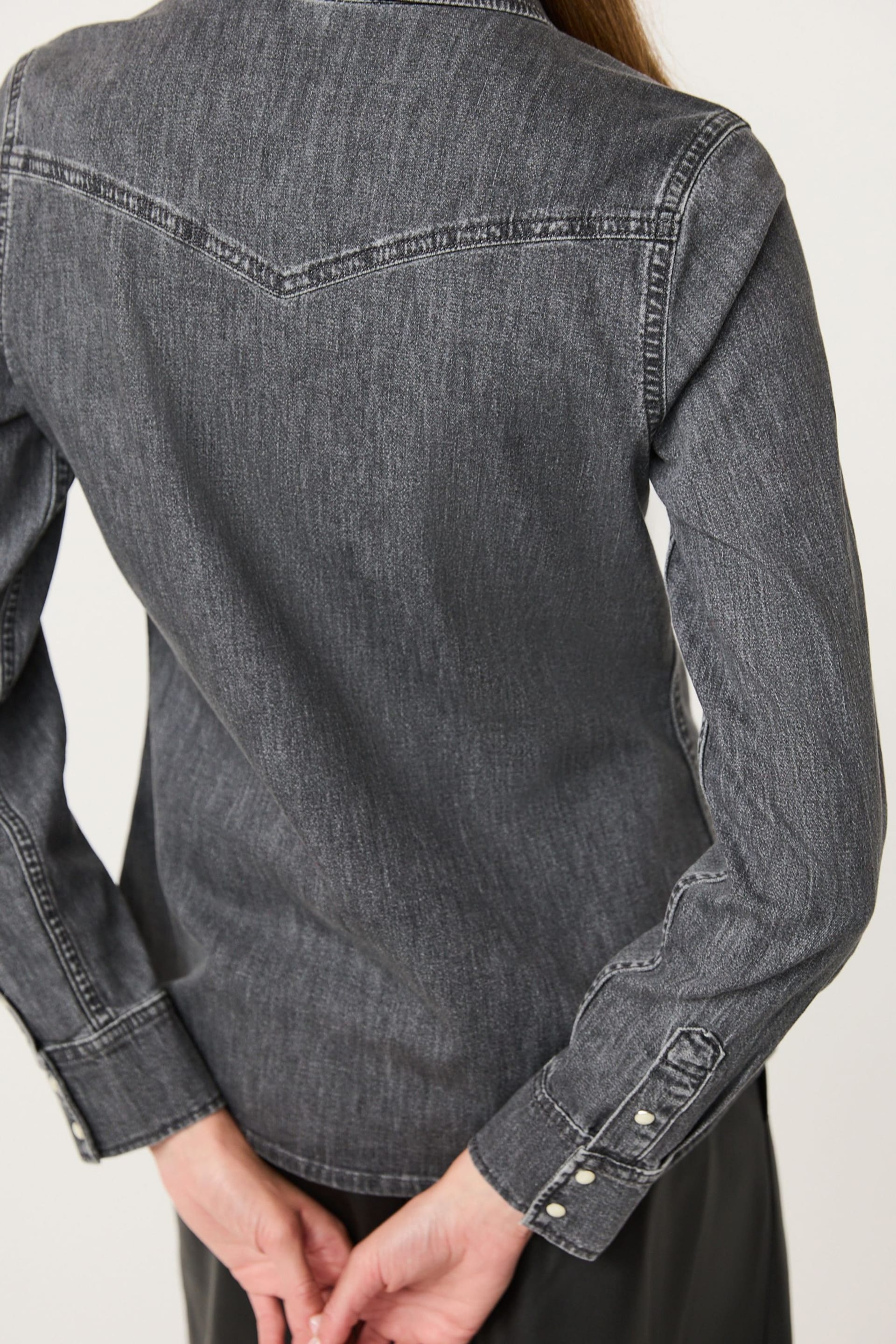 Washed Black Fitted Western Denim Shirt - Image 3 of 6