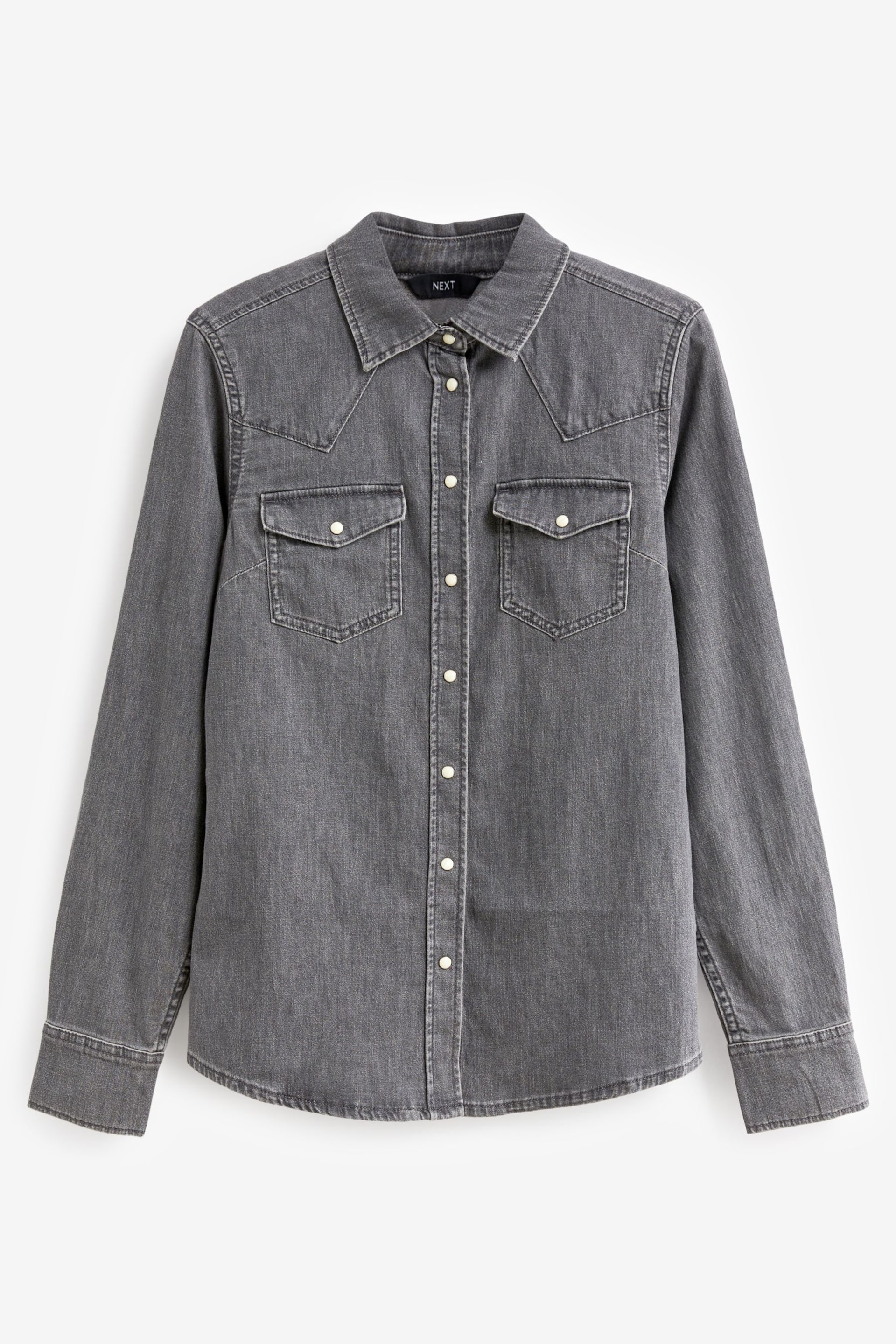 Washed Black Fitted Western Denim Shirt - Image 5 of 6