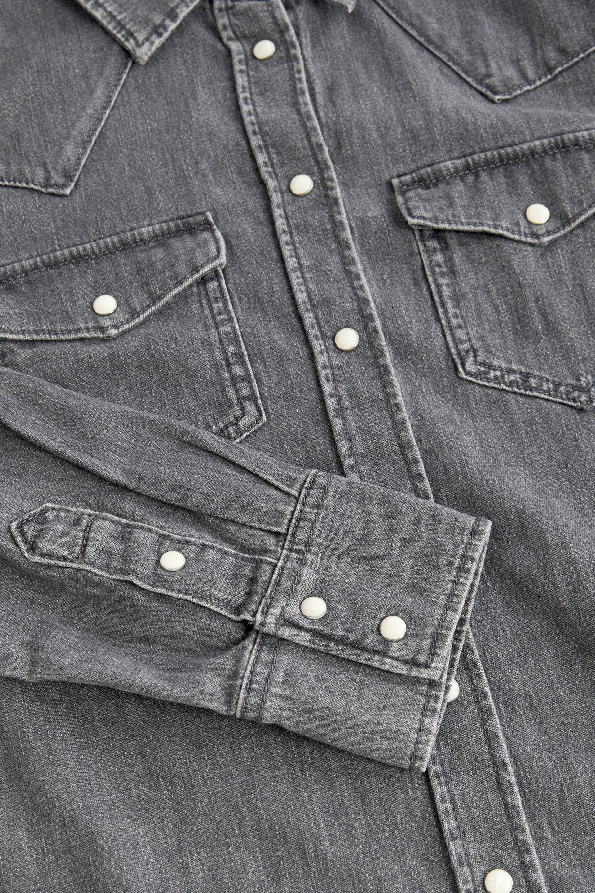 Washed Black Fitted Western Denim Shirt - Image 6 of 6