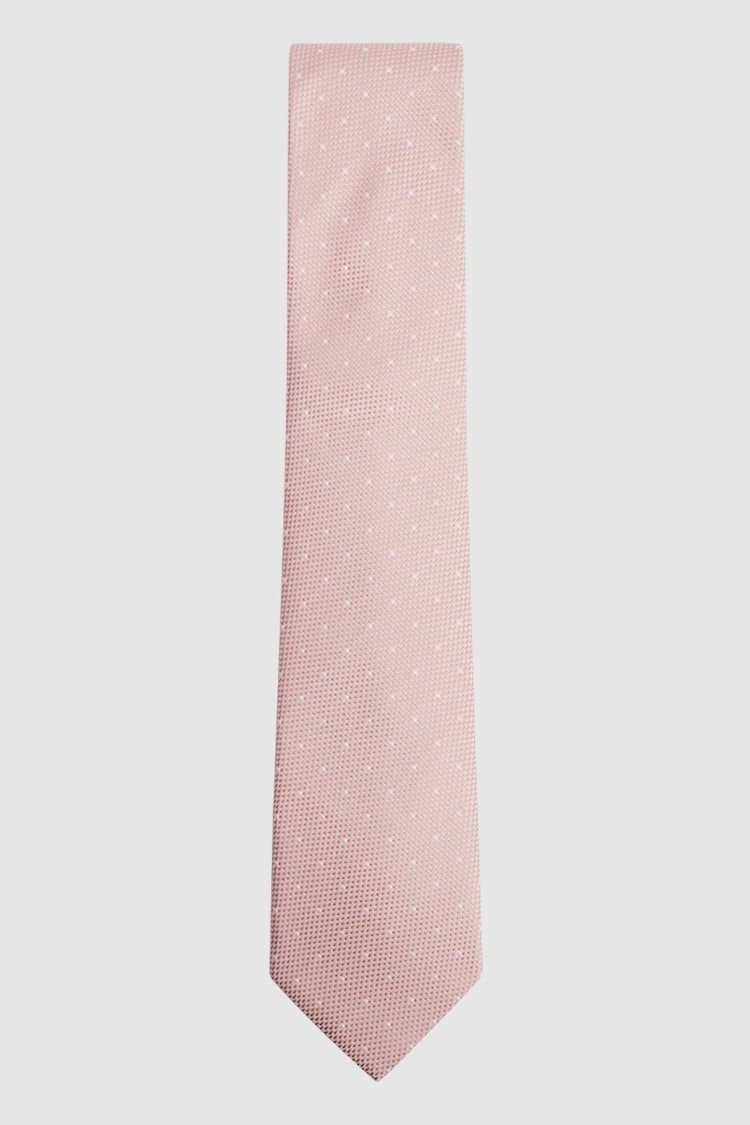 Reiss Soft Pink Liam Silk Polka Dot Tie - Image 1 of 5