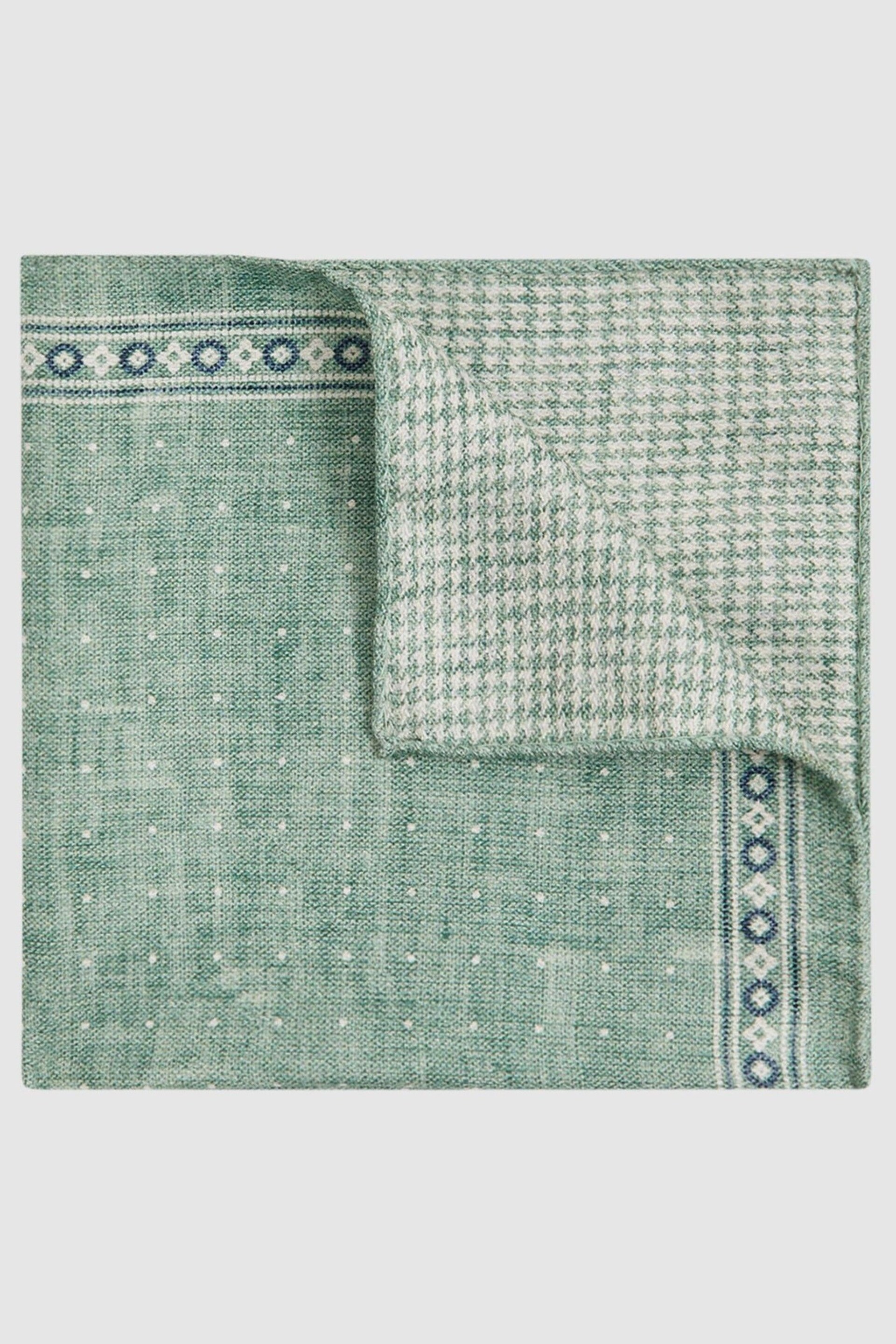 Reiss Pistachio Melange Cataldo Silk Reversible Pocket Square - Image 1 of 5