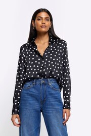 River Island Black Spot Satin Shirt - Image 1 of 4