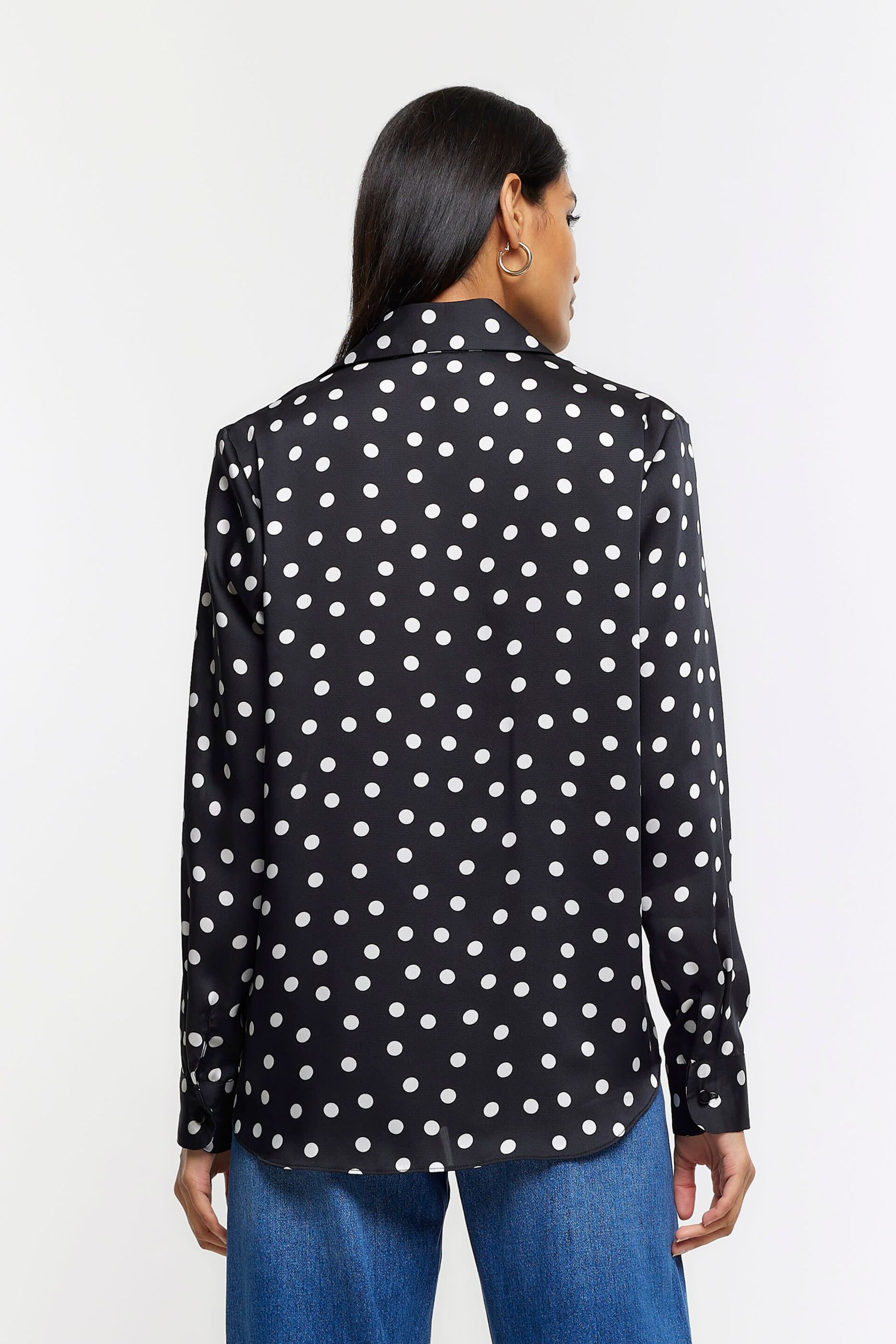 River Island Black Spot Satin Shirt - Image 2 of 4