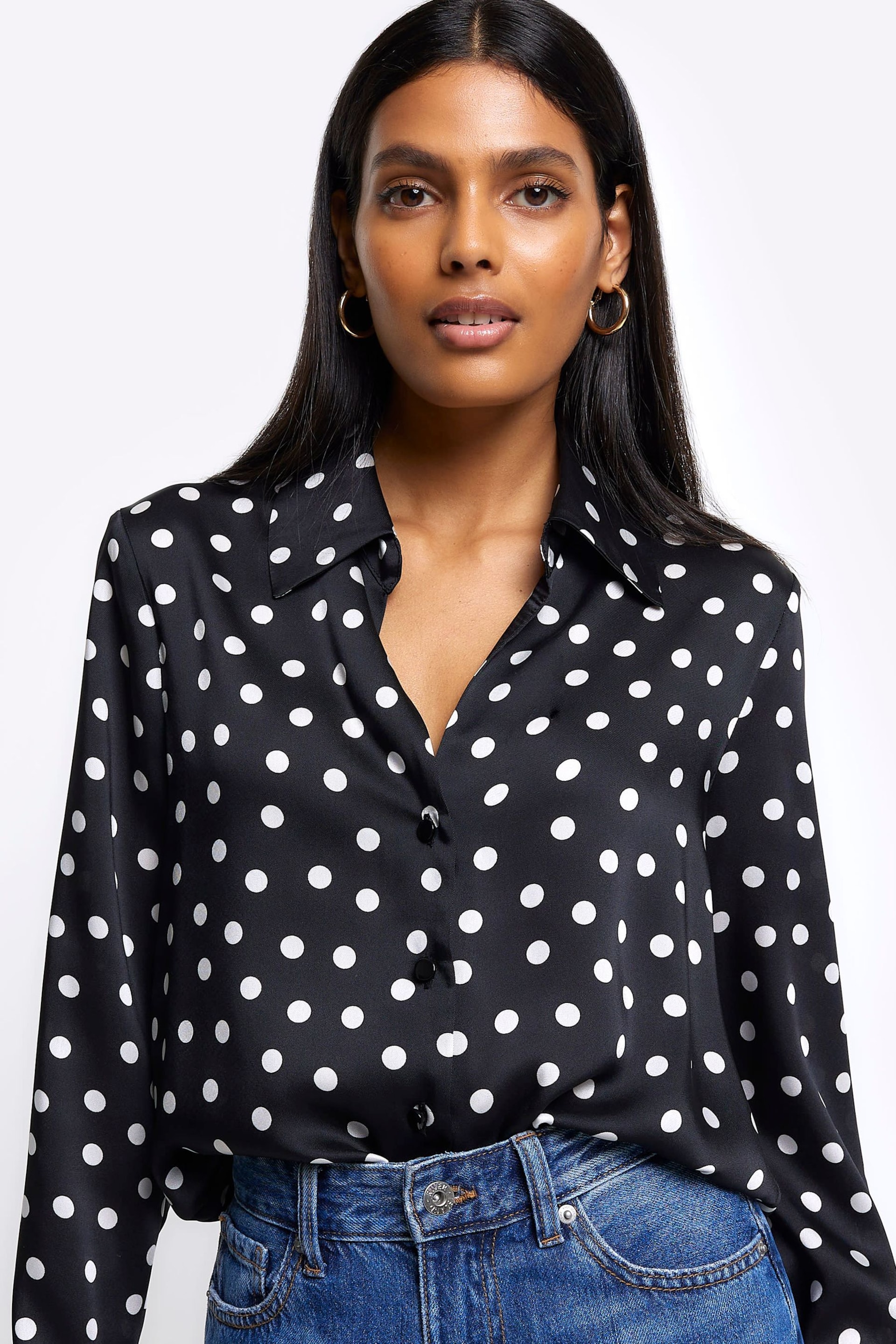 River Island Black Spot Satin Shirt - Image 3 of 4