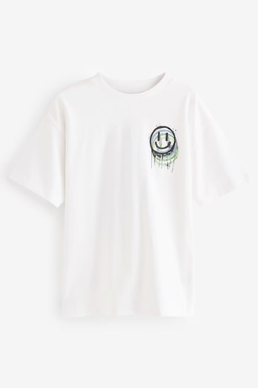 White Smile Back Print Relaxed Fit Short Sleeve Graphic T-Shirt (3-16yrs)