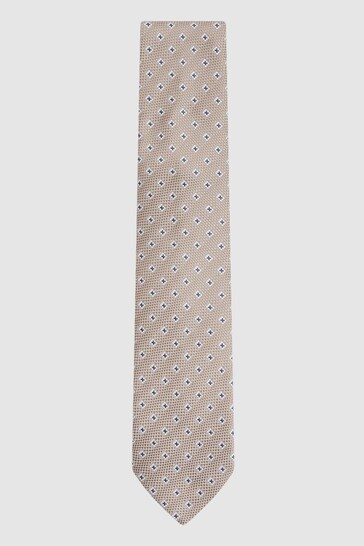 Reiss Oatmeal Apollinare Silk Blend Floral Print Tie