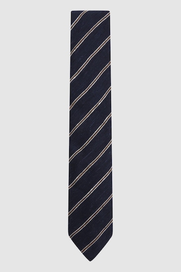 Reiss Navy Ravenna Silk Blend Textured Tie