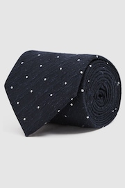 Reiss Navy Lorenzo Silk Blend Textured Polka Dot Tie - Image 3 of 5