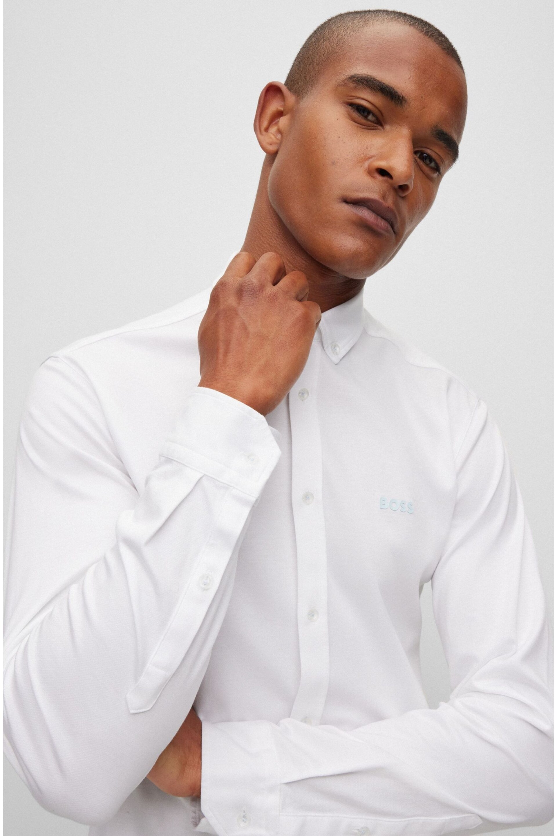 BOSS White Biado Button Down Collar Long Sleeve Shirt - Image 4 of 6