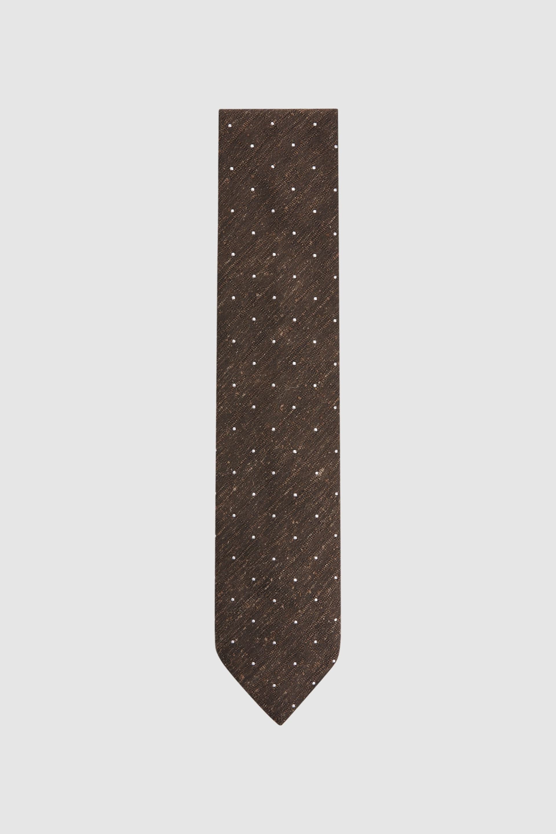 Reiss Chocolate Melange Lorenzo Silk Blend Textured Polka Dot Tie - Image 1 of 5