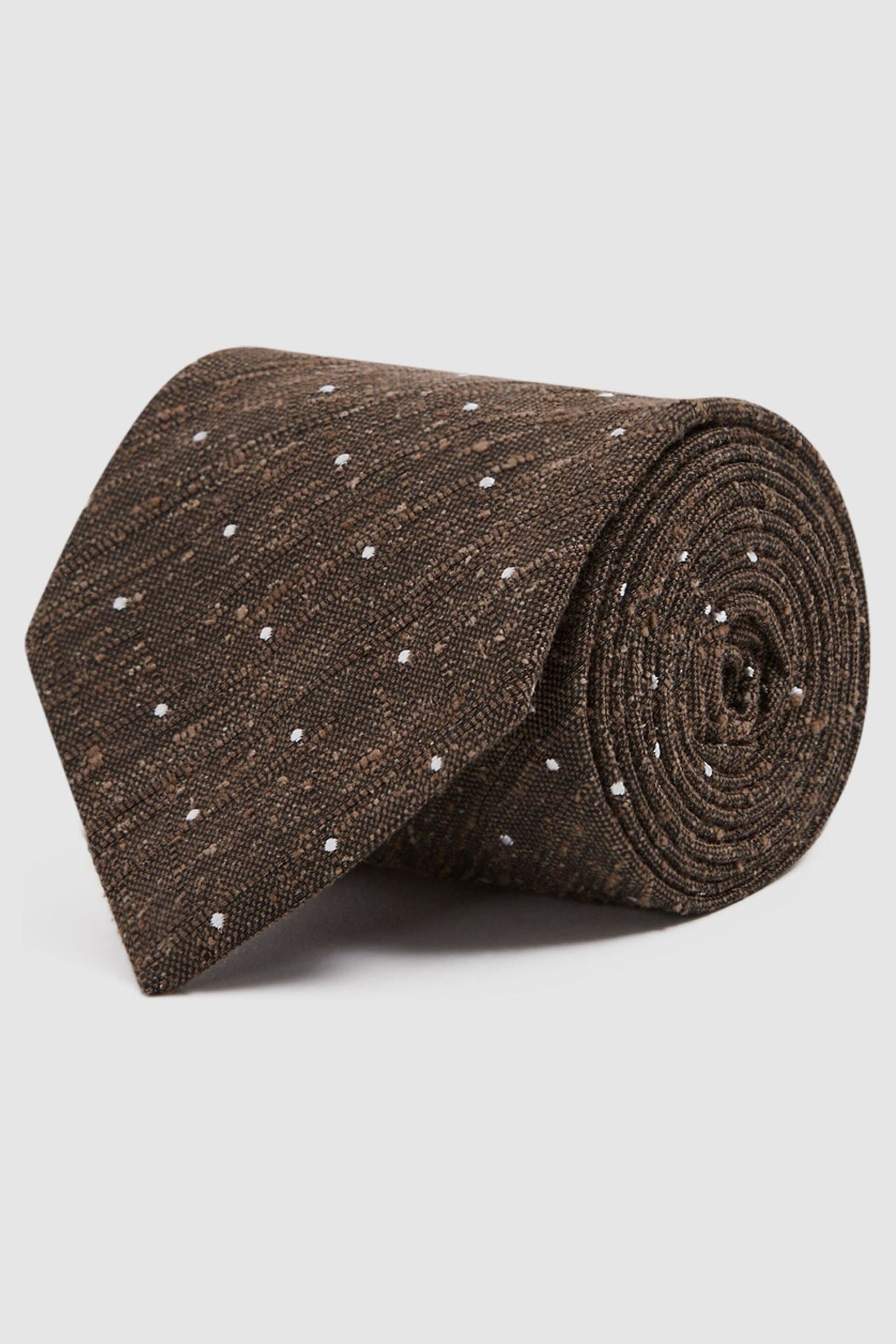 Reiss Chocolate Melange Lorenzo Silk Blend Textured Polka Dot Tie - Image 3 of 5