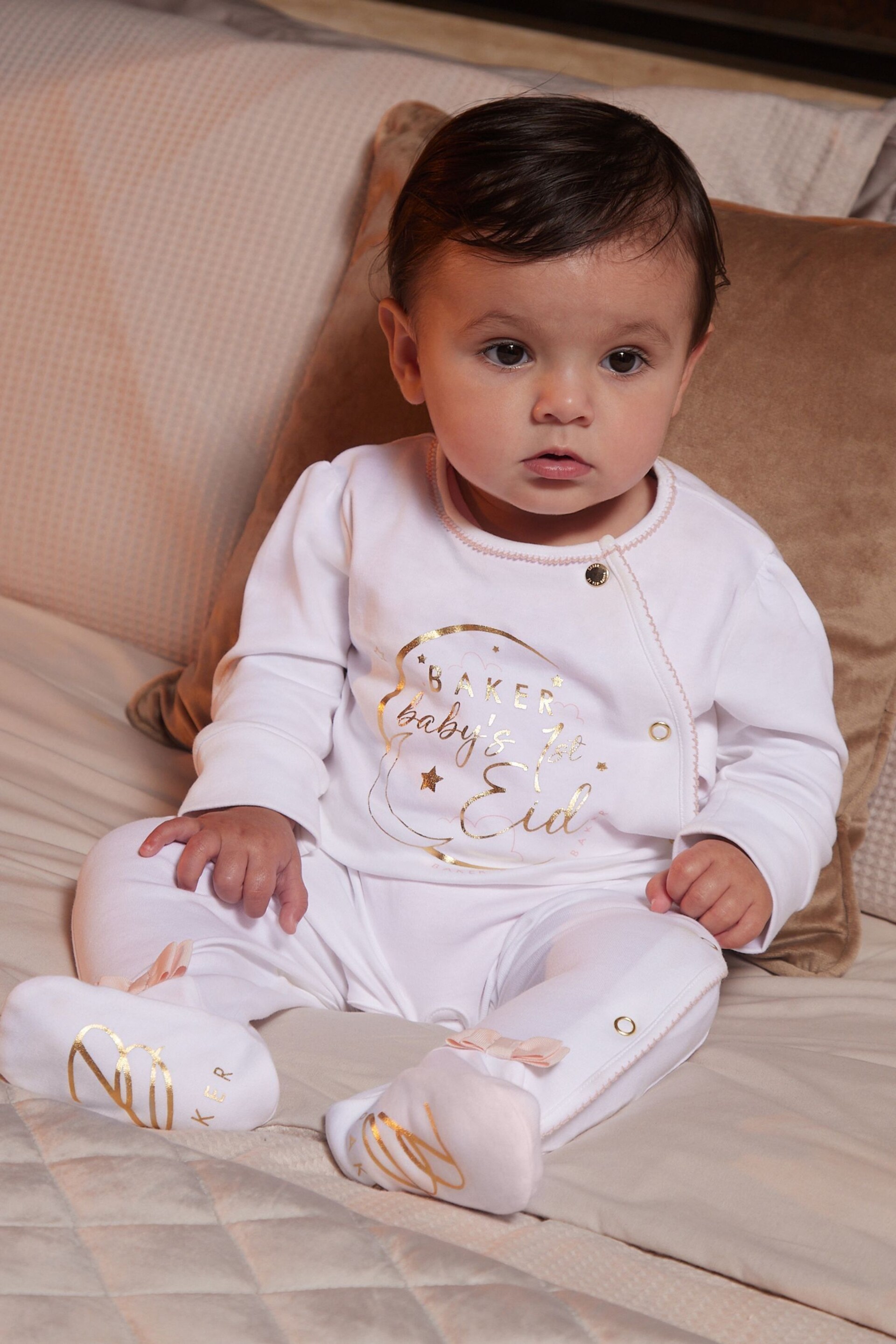 Baker by Ted Baker Babys First Eid Cotton White Sleepsuit - Image 1 of 7