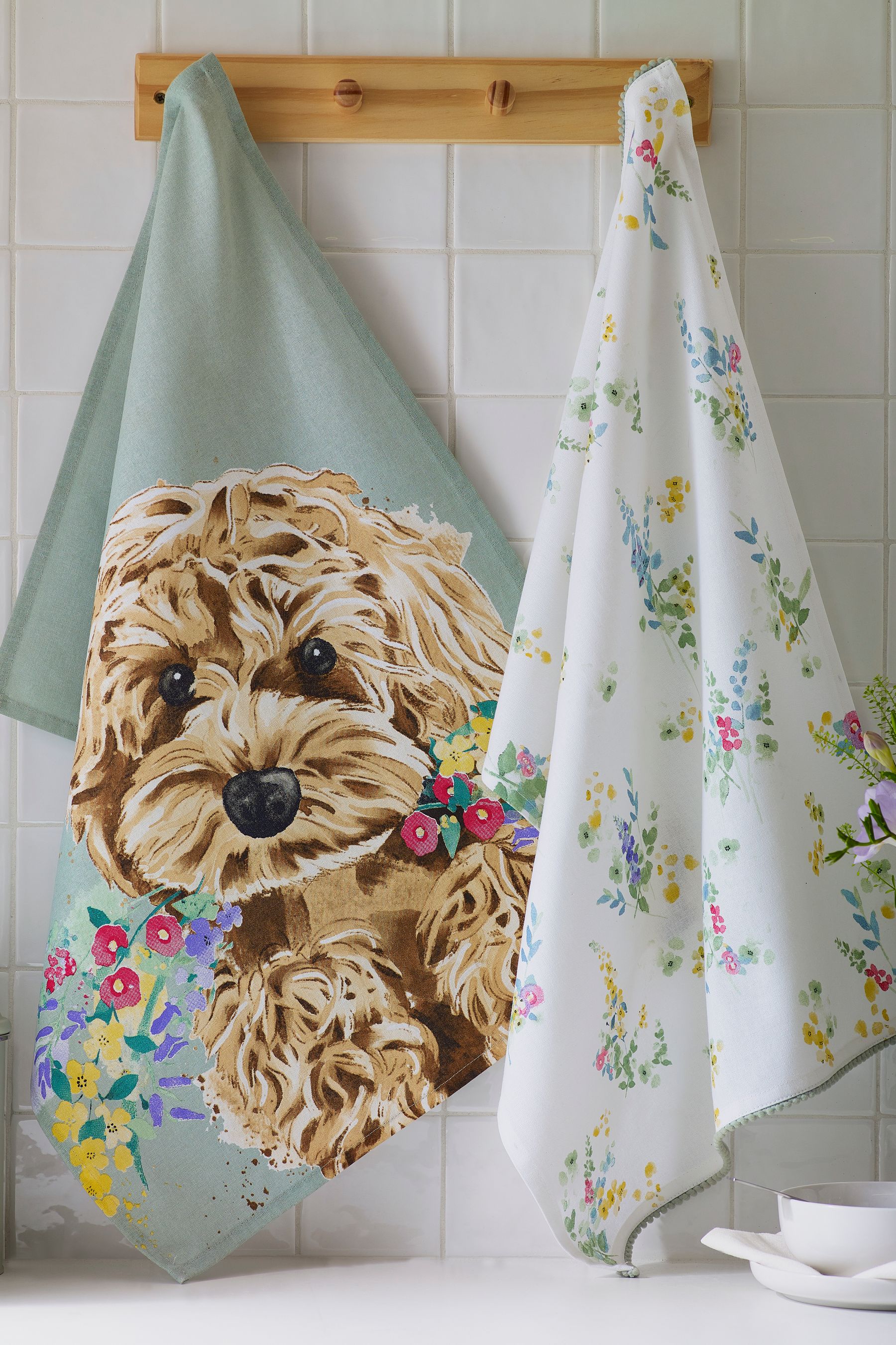 Buy Set of 2 Sage Green Charlie Cockapoo 100 Cotton Tea Towels from the Next UK online shop