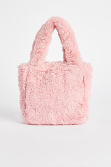 Bright Pink Faux Fur Bucket Bag