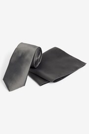 Charcoal Grey Satin Tie And Pocket Square Set - Image 1 of 5