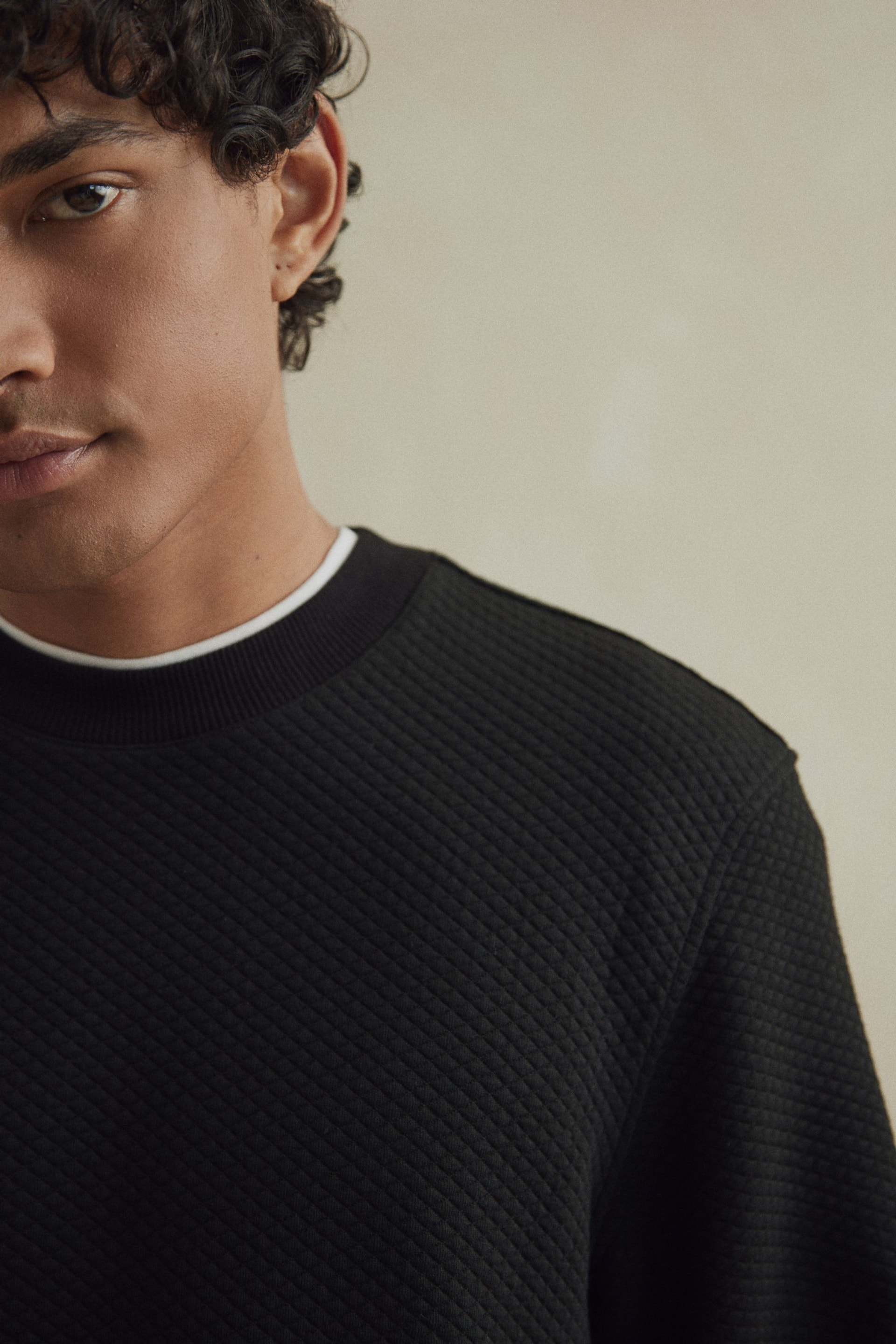 Black Premium Texture Crew Sweatshirt - Image 1 of 8