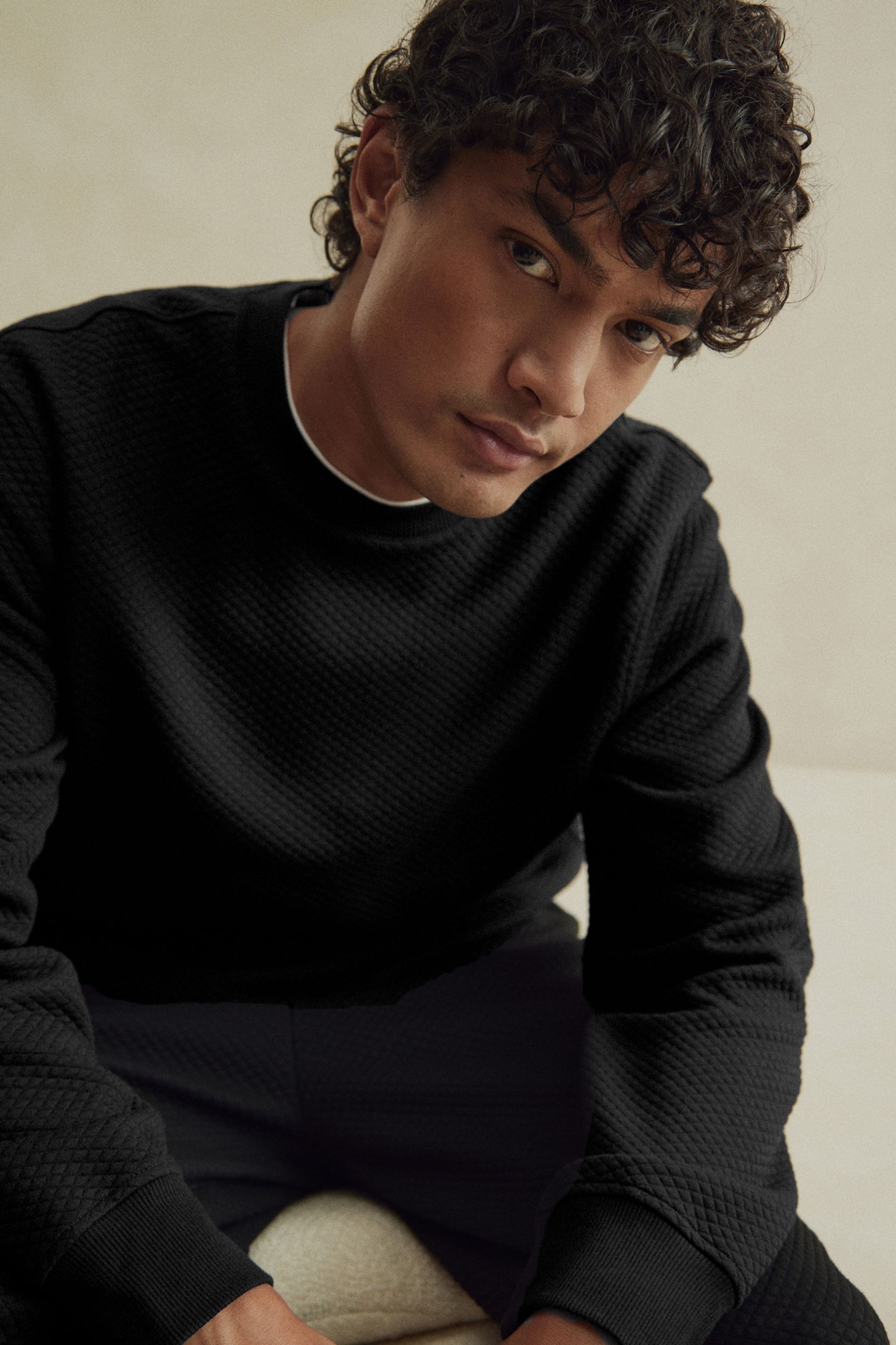 Black Premium Texture Crew Sweatshirt - Image 4 of 8