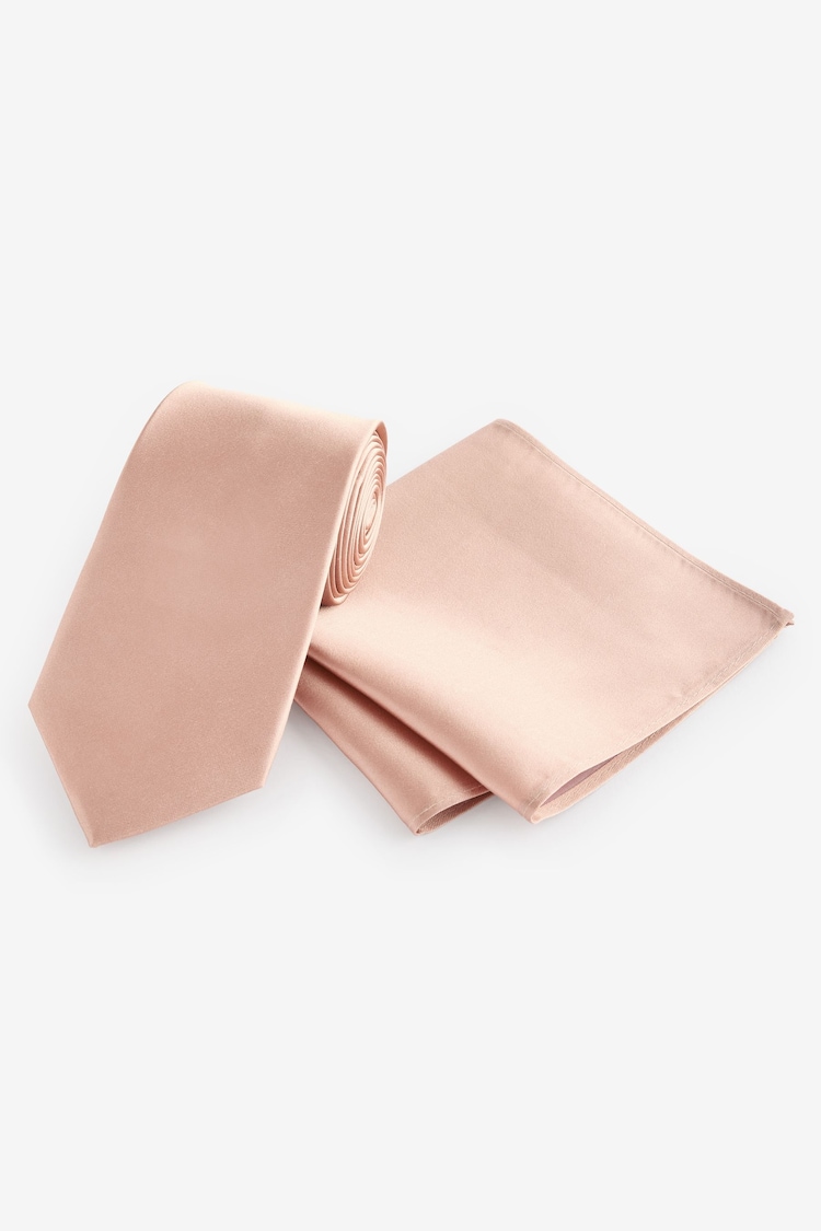 Peach Pink Silk Tie And Pocket Square Set - Image 1 of 6