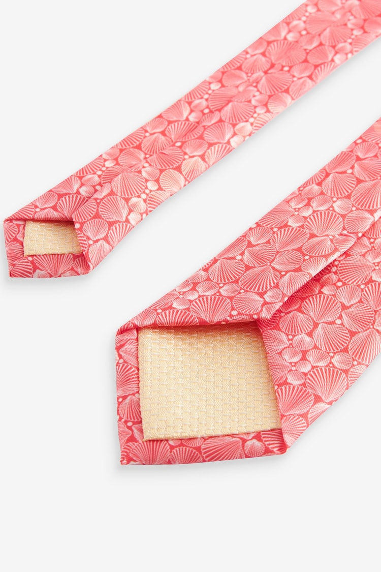 Coral Red/White Shell Slim Pattern Tie - Image 3 of 3