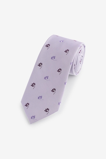 Lilac Purple Floral Slim Pattern Tie