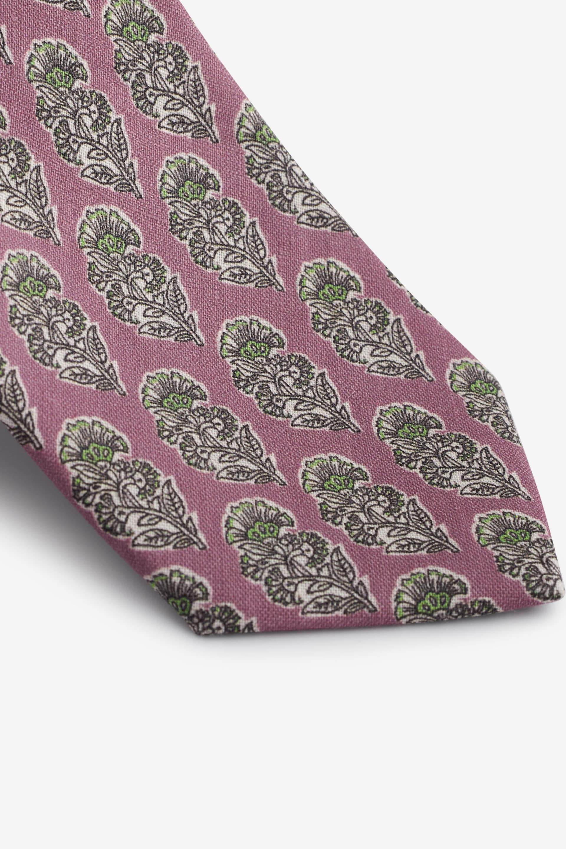 Damson Pink Block Print Linen Design Tie - Image 2 of 3