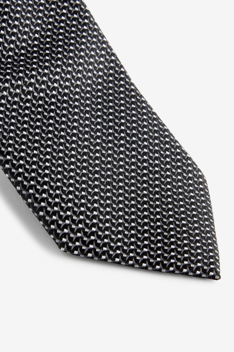 Charcoal Grey Silk Textured Tie - Image 2 of 3