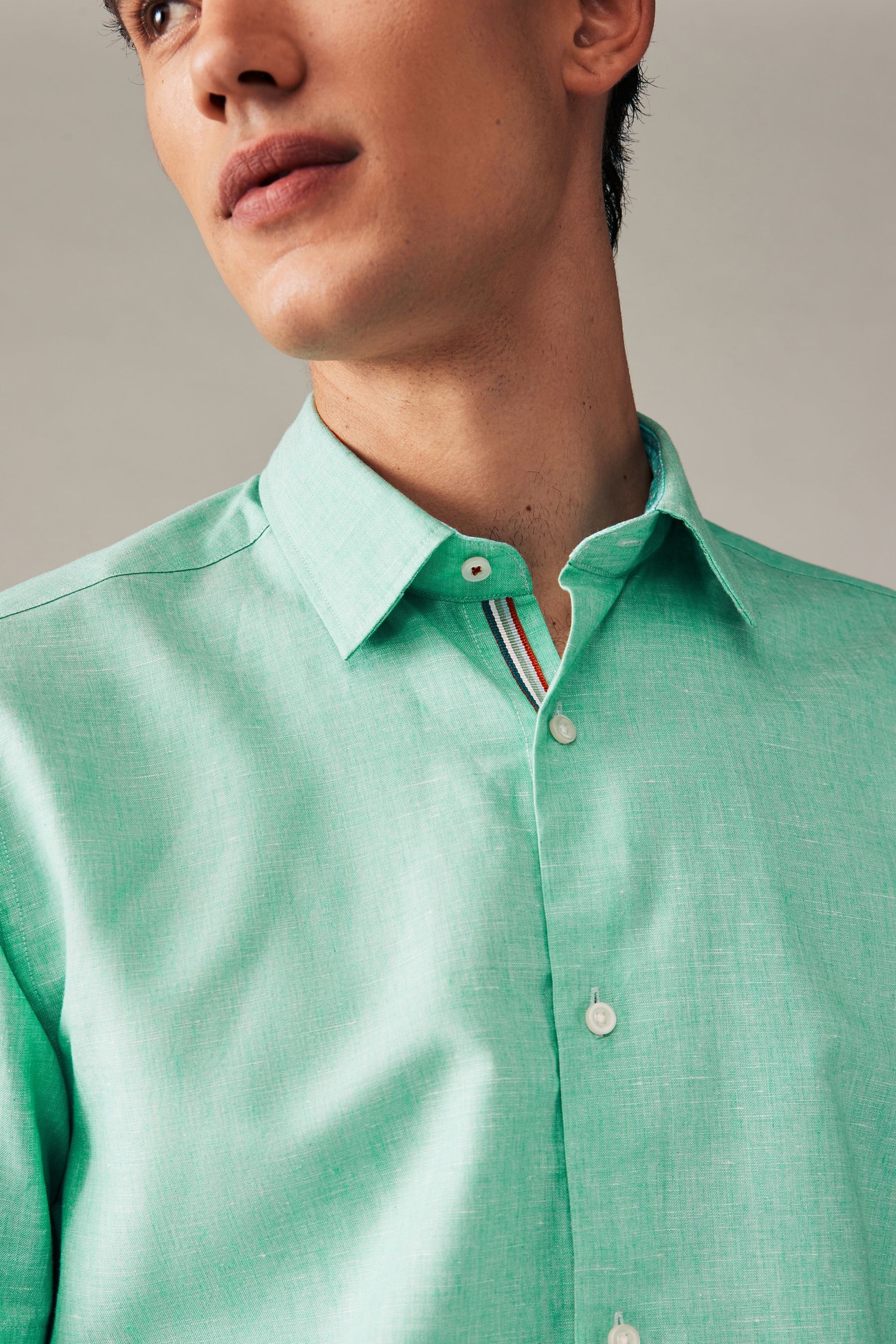 Mint Green Regular Fit Trimmed Linen Blend Short Sleeve Shirt - Image 5 of 8