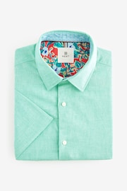 Mint Green Regular Fit Trimmed Linen Blend Short Sleeve Shirt - Image 6 of 8