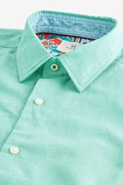 Mint Green Regular Fit Trimmed Linen Blend Short Sleeve Shirt - Image 8 of 8